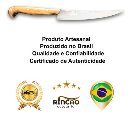 Faca Fileteira Artesanal 7pol Aço Inox Cabo Madeira Nobre