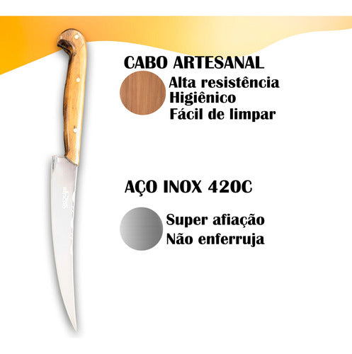 Faca Fileteira Artesanal 7pol Aço Inox Cabo Madeira Nobre