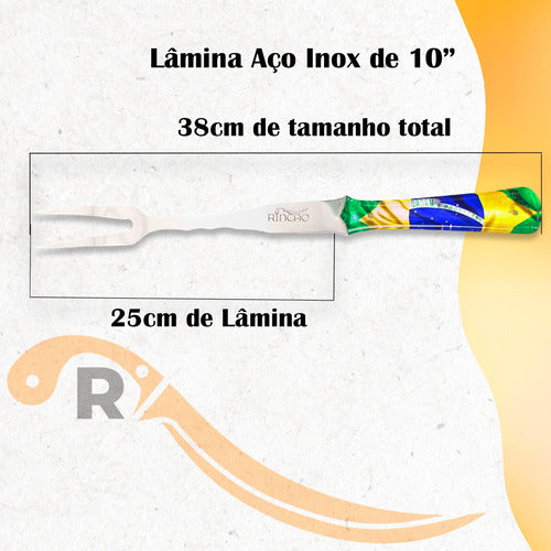 Garfo Artesanal Churrasco 10pol Aço Inox Cabo Brasil