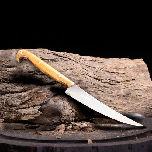 Faca Fileteira Artesanal 7pol Aço Inox Cabo Madeira Nobre