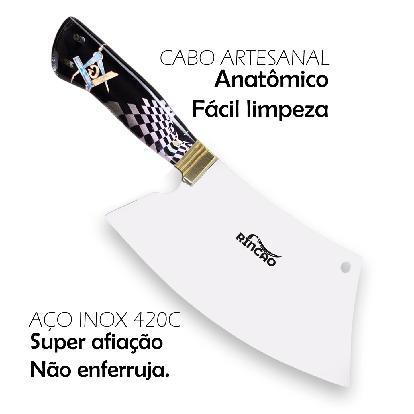 Cutelo Maçonaria Maçom Artesanal Churrasco 8 Polegadas