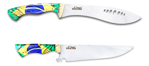 Kit Combo Facão Selva E Picanheira Churrasco Aço Inox 420c