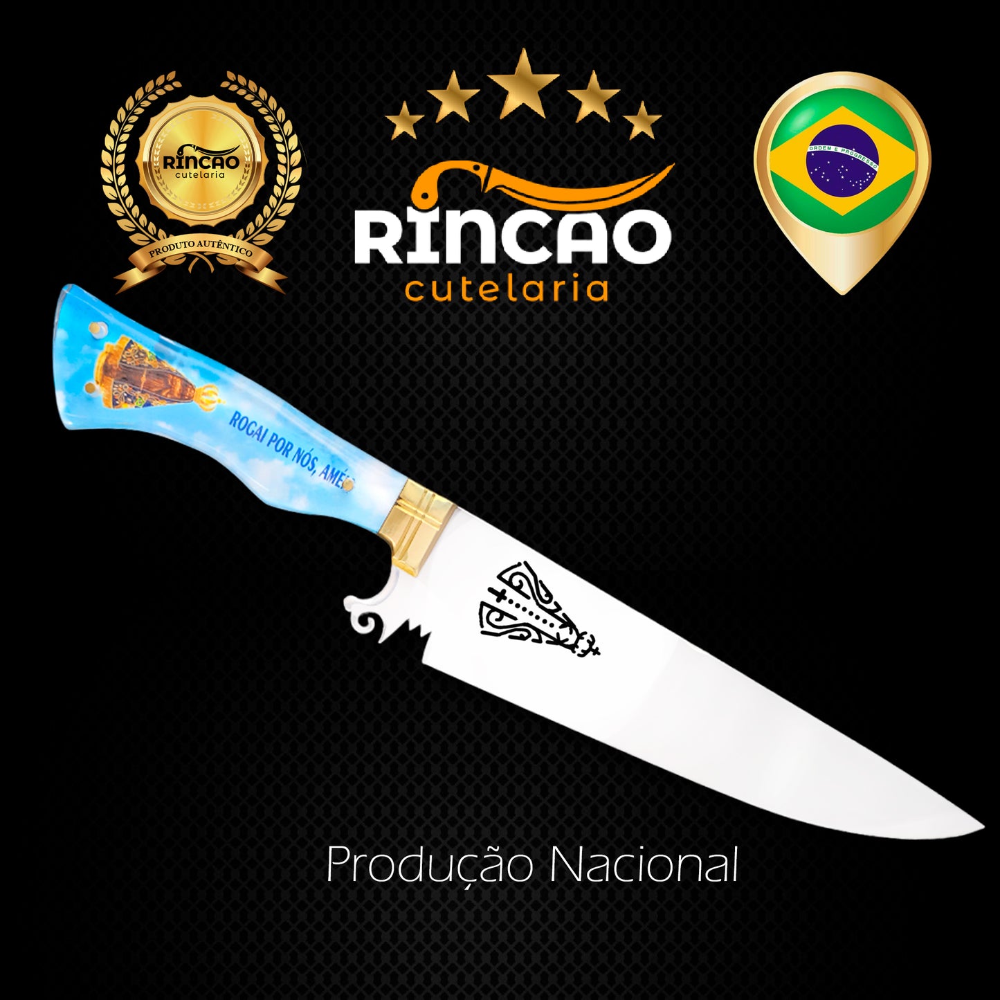 Faca Artesanal 10pol Aço Inox Nossa Senhora Personalizada