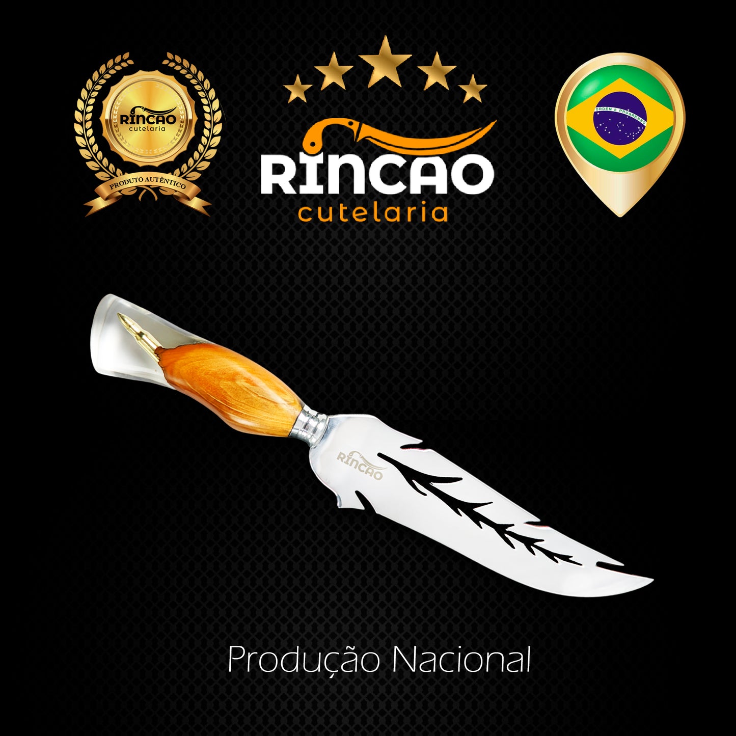 Faca Artesanal 10pol Aço Inox Capsula de Fuzil - Cabo Híbrido