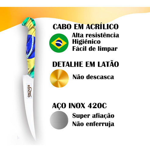 Faca Fileteira Artesanal 7pol Aço Inox Cabo Madeira Nobre