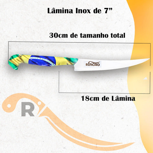 Faca Fileteira Artesanal 7pol Aço Inox Cabo Madeira Nobre