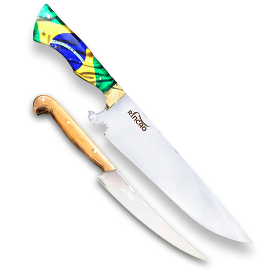 Kit Combo 2 Facas Artesanais Churrasco Aço Inox Profissional