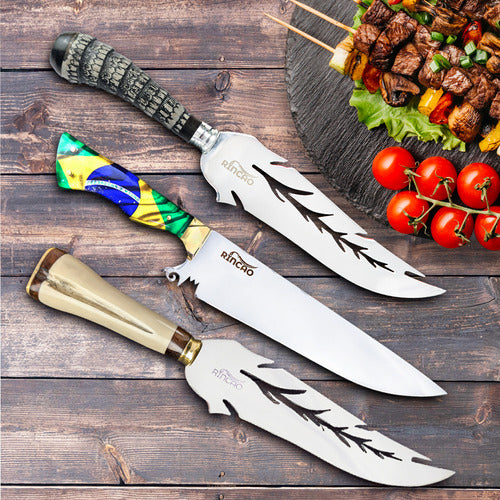 3 Facas Artesanais Revenda Preço Atacado 10pol Aço Inox