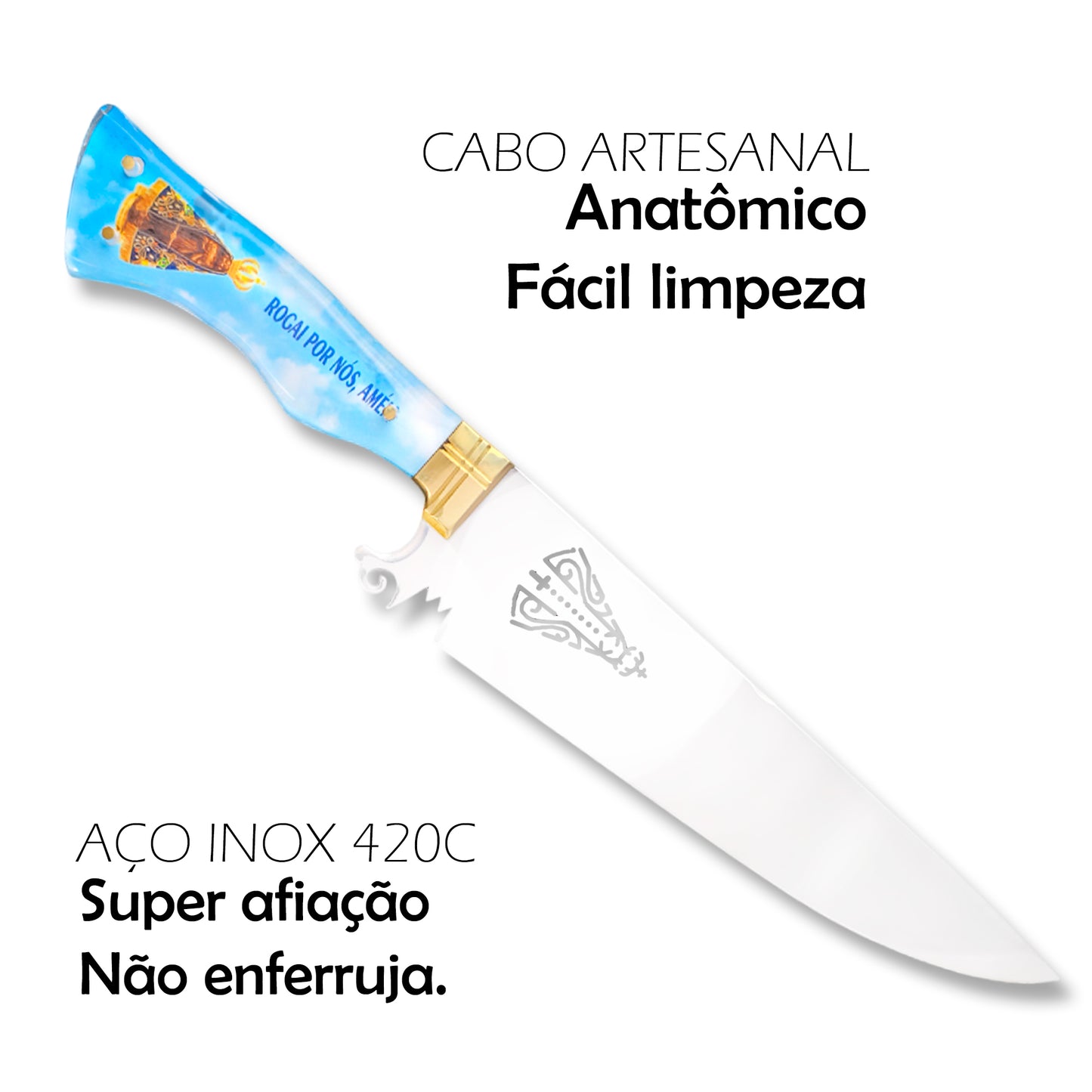 Faca Artesanal 10pol Aço Inox Nossa Senhora Personalizada