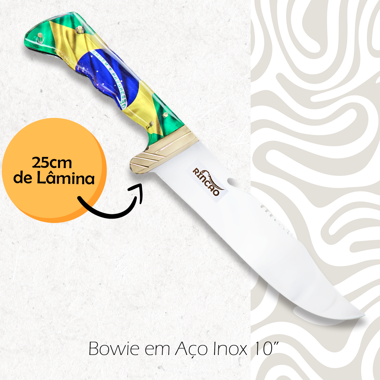 Faca Bowie 10'' Aço Inox Camping Caça Bruta