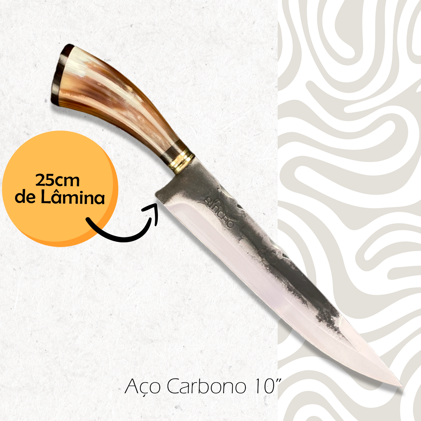 Faca Churrasco 10'' Rincão Aço Carbono 1070 Chifre Bovino