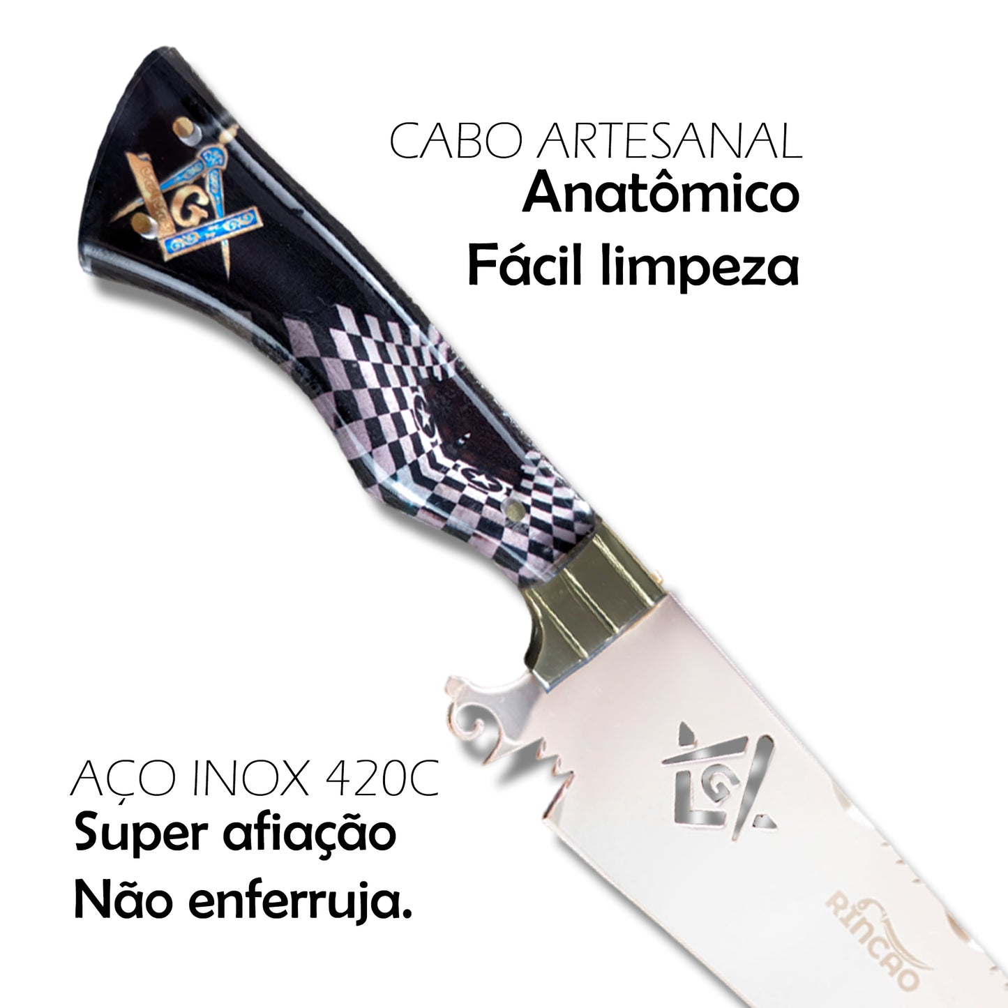 Faca Artesanal 10pol Aço Inox Maçom Personalizada