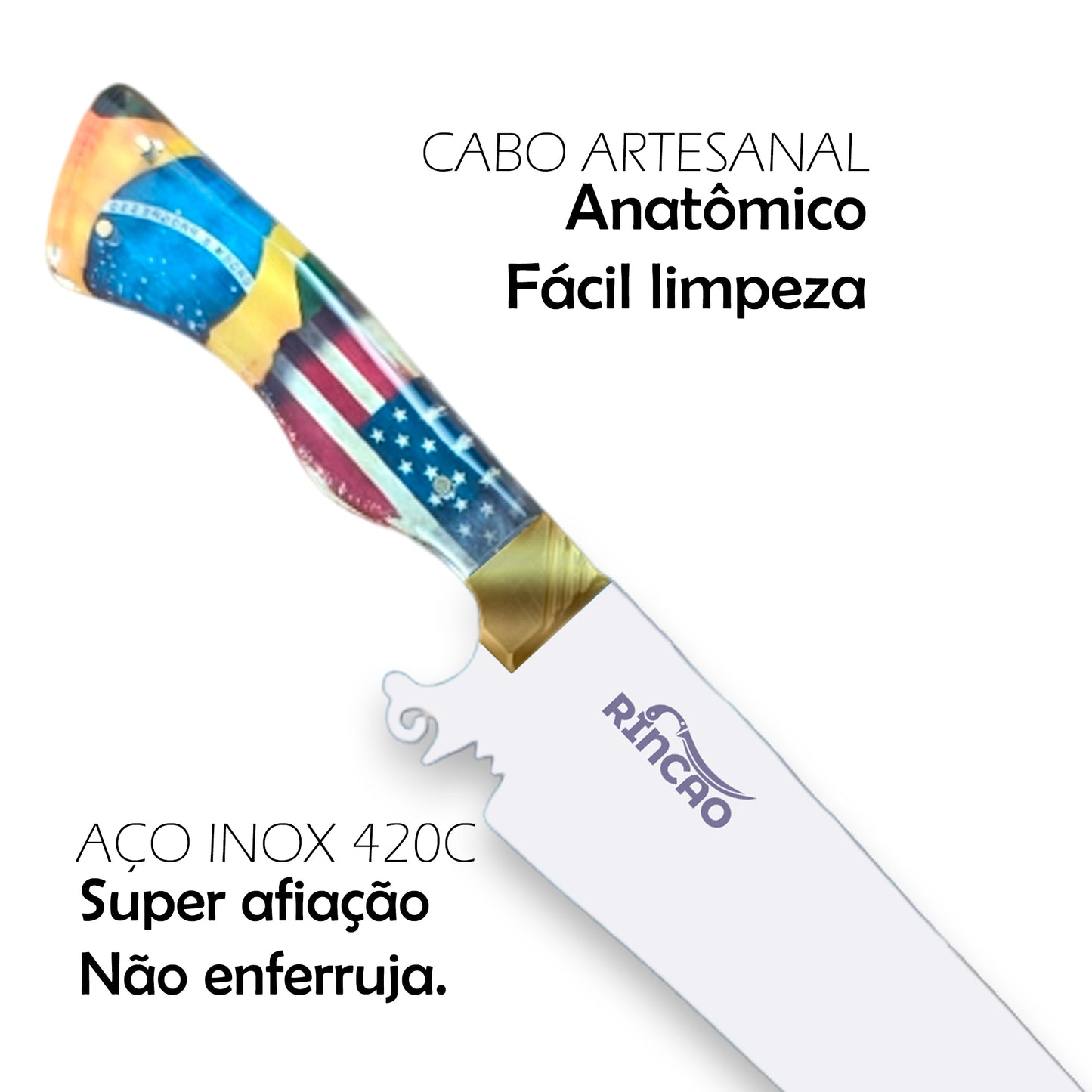 Faca Artesanal Churrasco 10pol Cabo Eua X Brasil Customizada