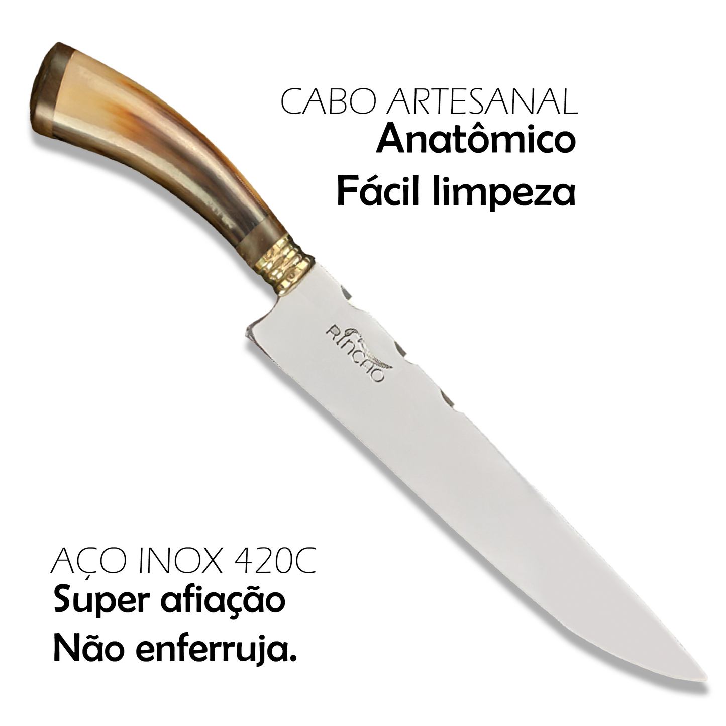 Faca Churrasco 10'' Rincão Aço Inox 420c Chifre Bovino
