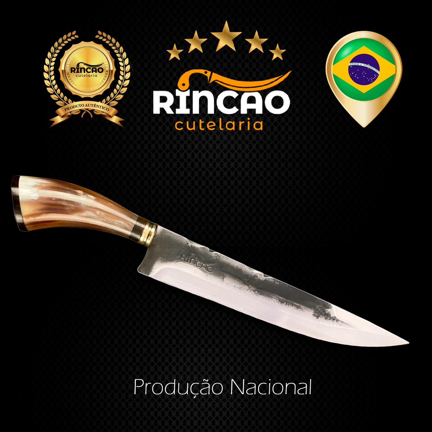 Faca Artesanal 10pol Aço Carbono 1070 - Cabo Chifre Bovino