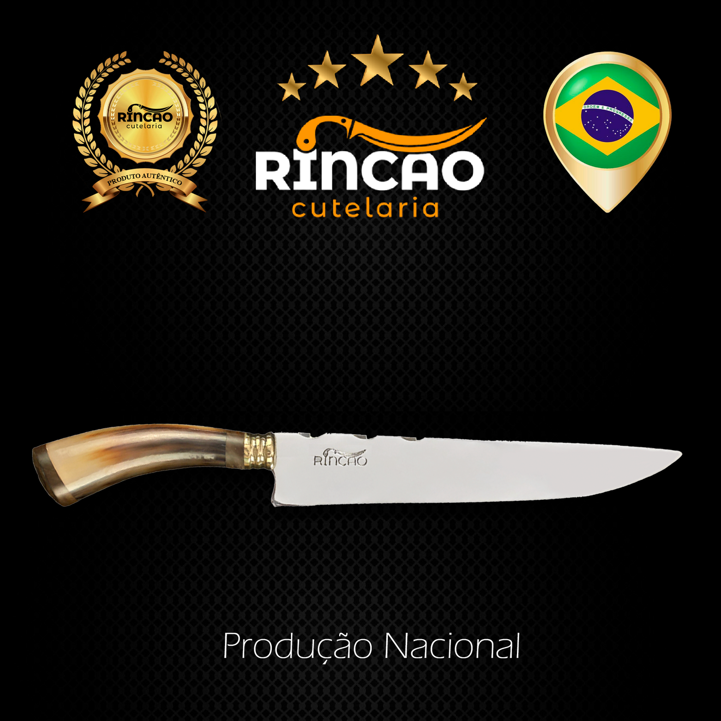 Faca Artesanal 10pol Aço Inox - Cabo Chifre Bonivo