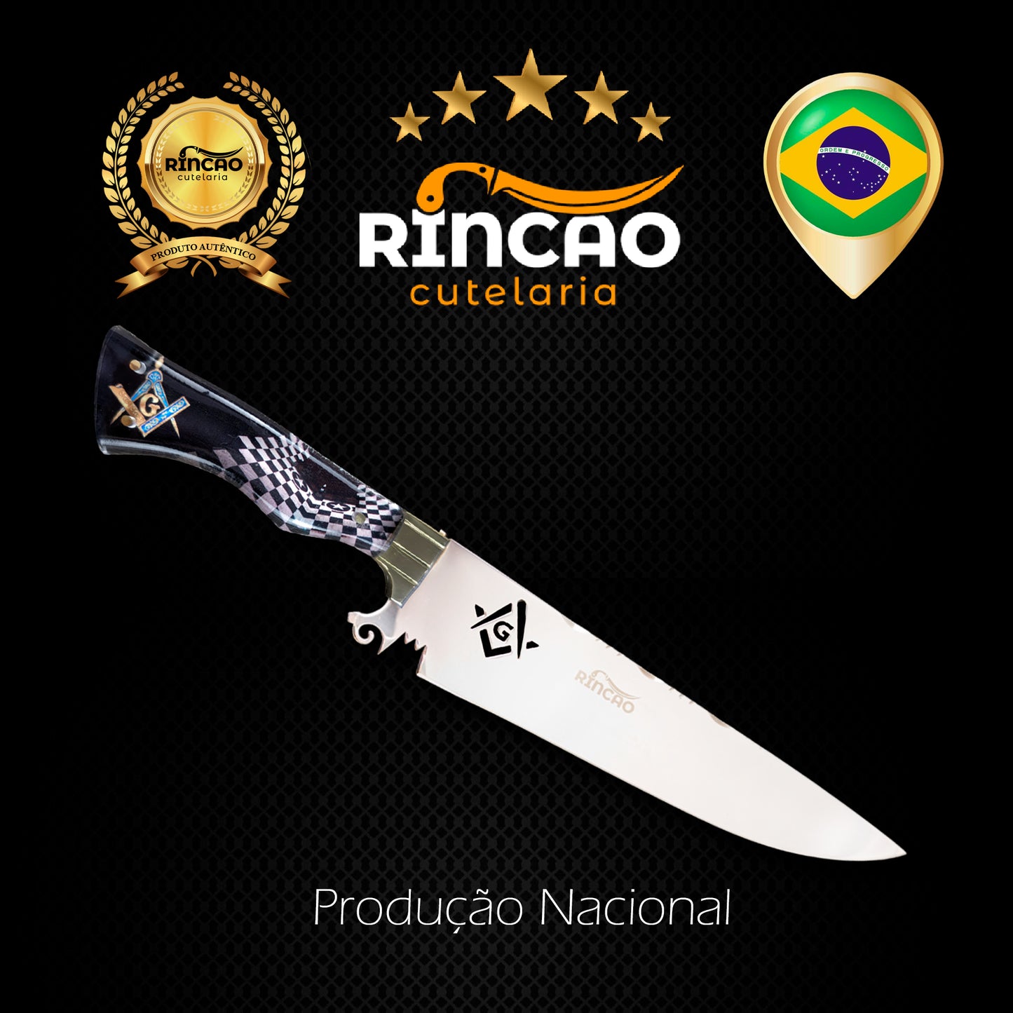 Faca Artesanal 10pol Aço Inox Maçom Personalizada