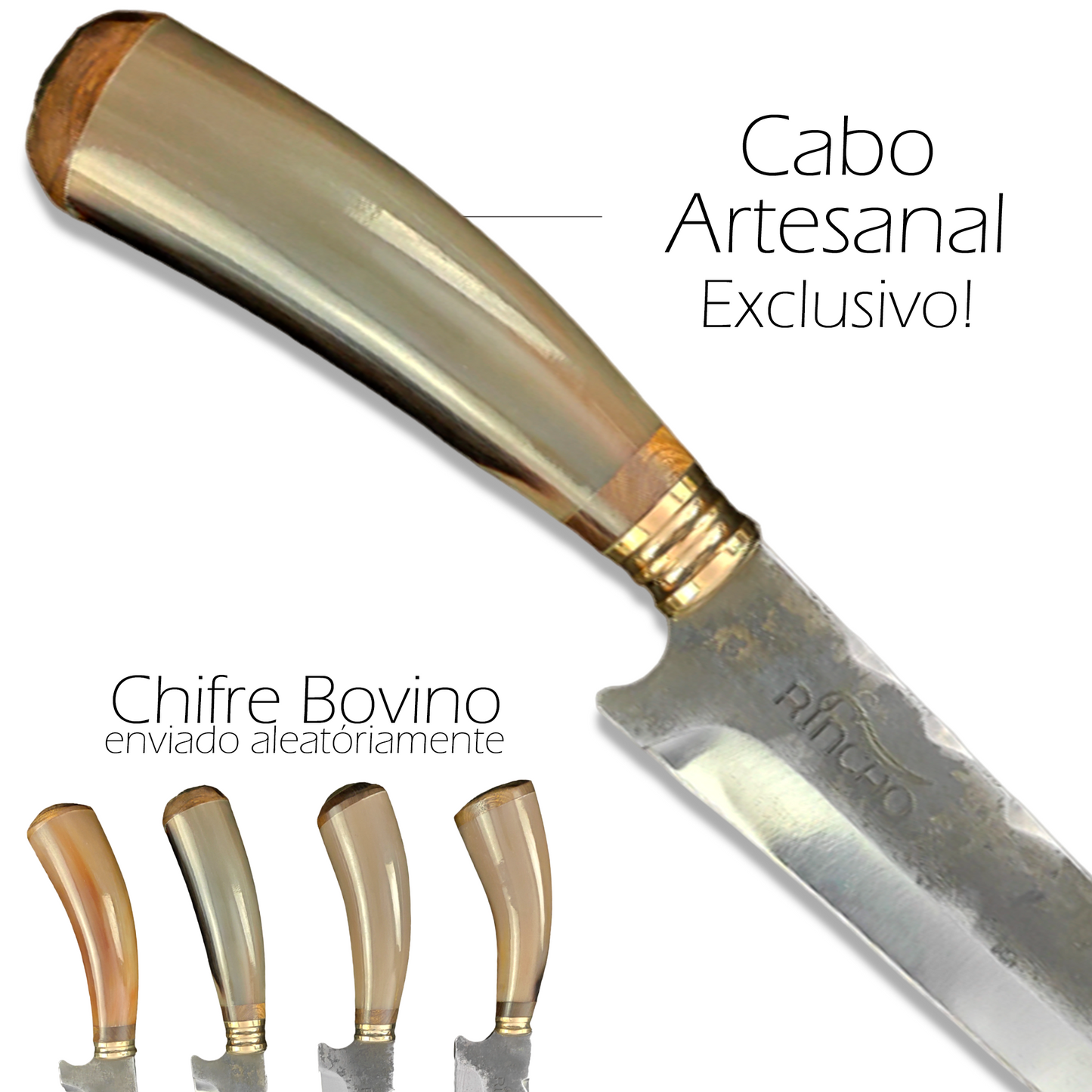 Faca Churrasco 8Pol Aço Carbono 1070 - Cabo Chifre Bovino