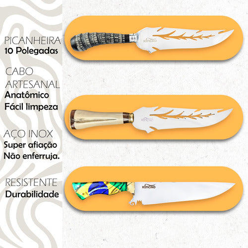 3 Facas Artesanais Revenda Preço Atacado 10pol Aço Inox