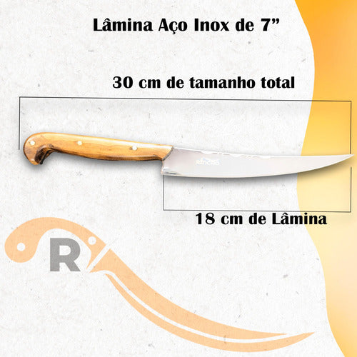 Faca Fileteira Artesanal 7pol Aço Inox Cabo Madeira Nobre