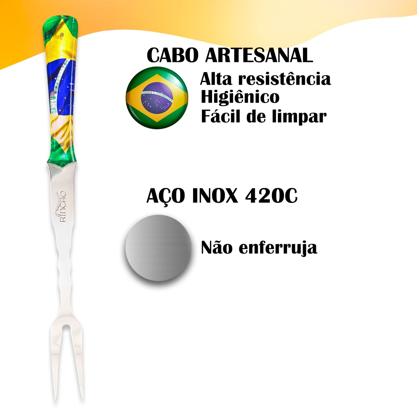 Garfo Artesanal Churrasco 10pol Aço Inox Cabo Brasil