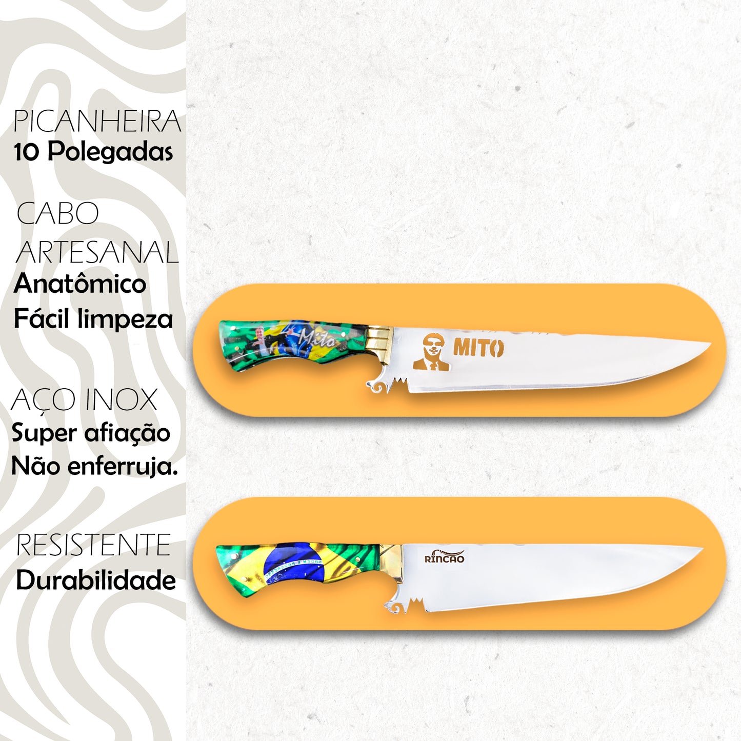 Conjunto Assador 2 Facas Artesanais 10 Polegadas Aço Inox
