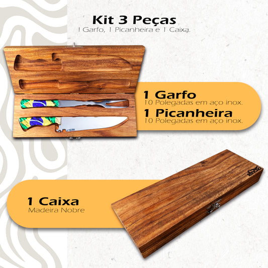 Kit Exclusivo Combo Artesanal Picanheira E Garfo Aço Inox