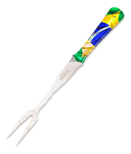 Garfo Artesanal Churrasco 10pol Aço Inox Cabo Brasil