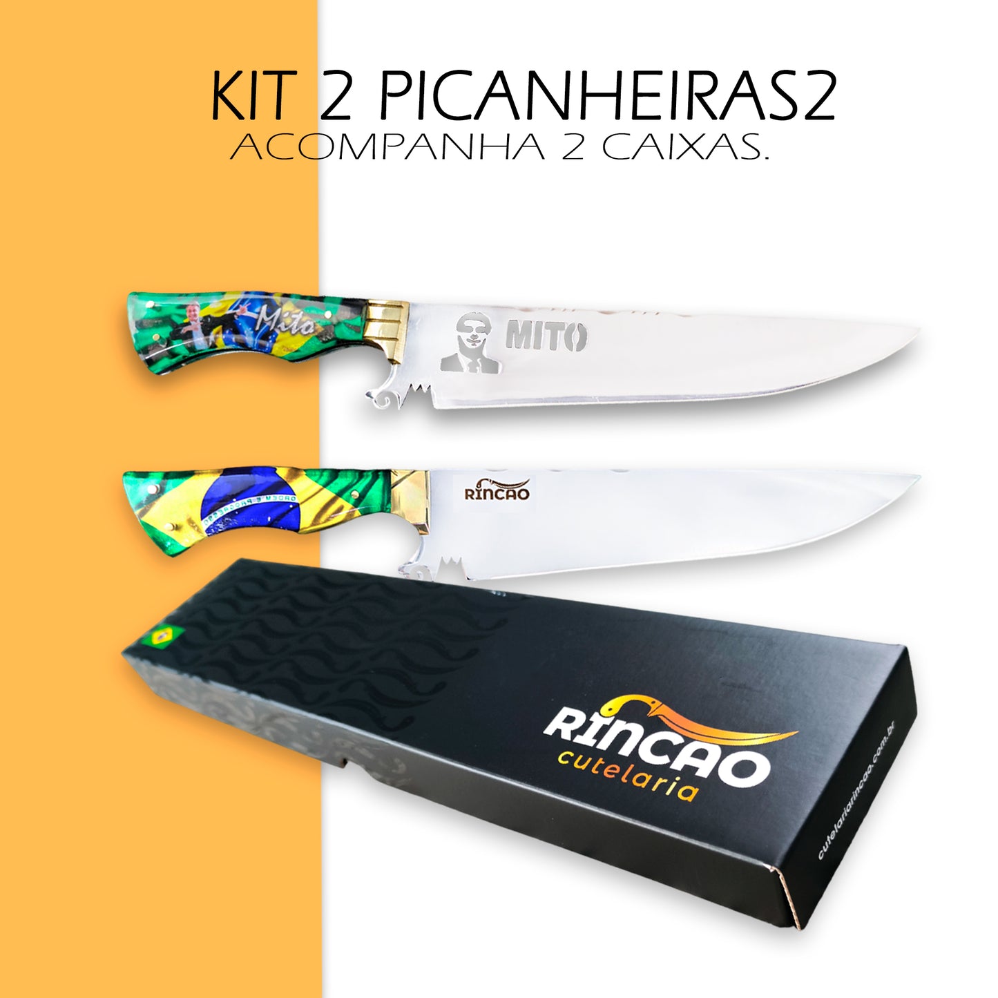 Conjunto Assador 2 Facas Artesanais 10 Polegadas Aço Inox
