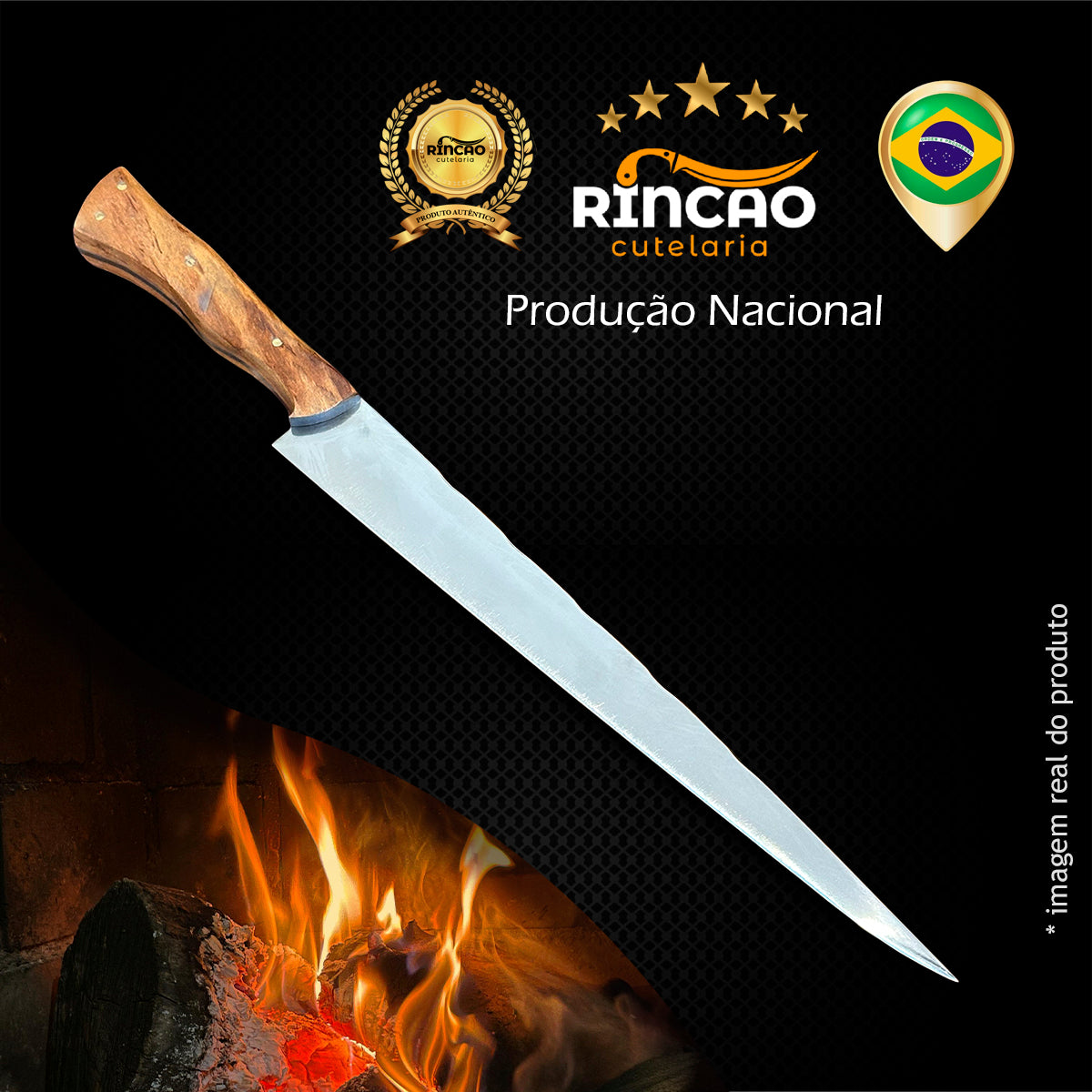 Faca Artesanal Javalizeira 12pol Aço Inox - Cabo Madeira Nobre