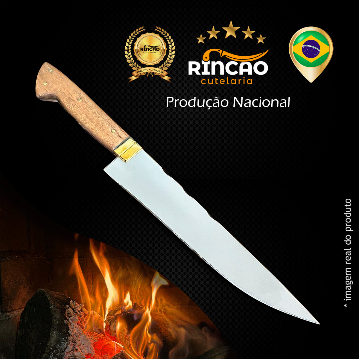 Faca Churrasco 10pol Aço Inox - Cabo Madeira Nobre