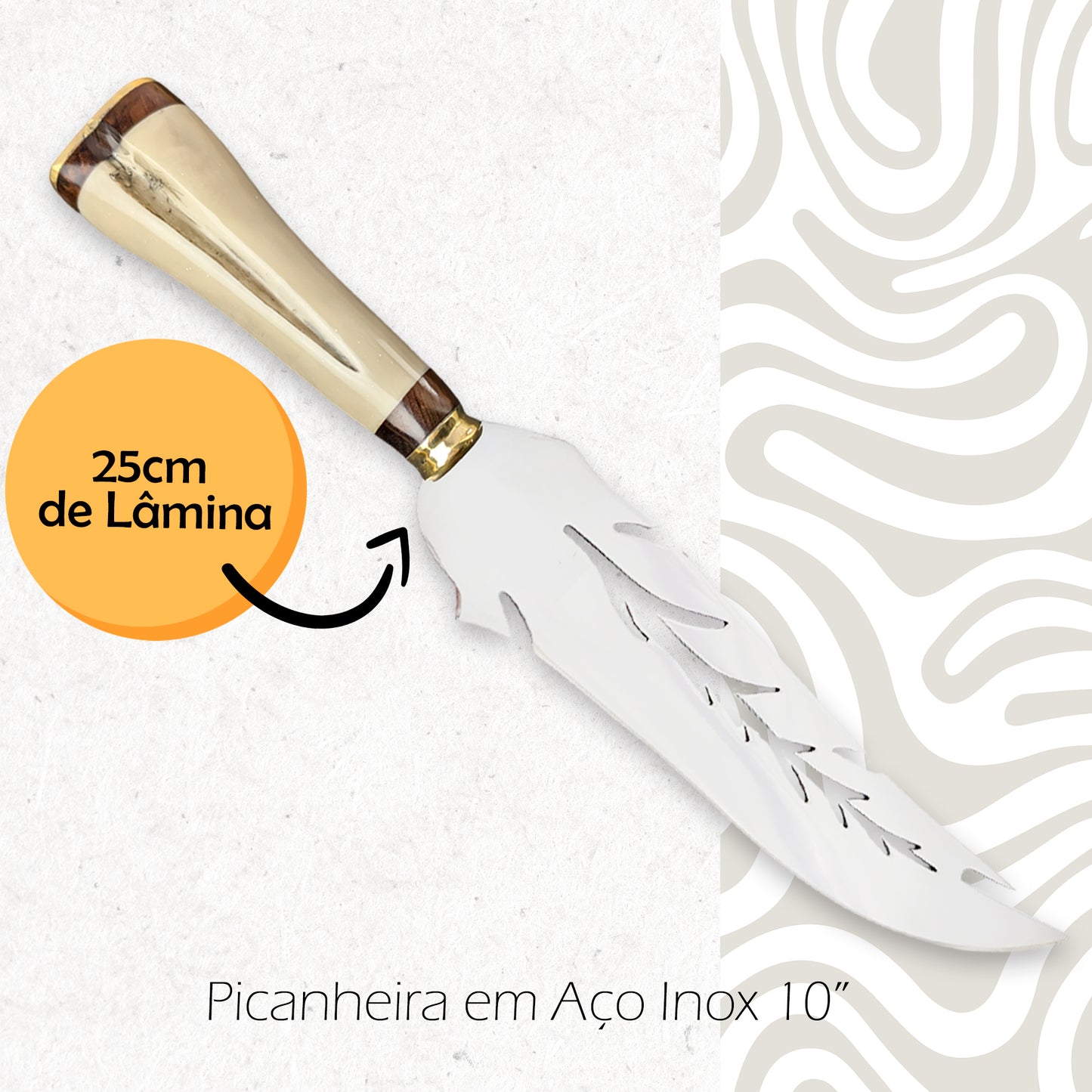 Picanheira Folha 10pol Inox Cabo Osso Bovino Personalizada