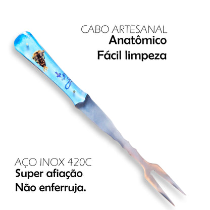 Garfo Artesanal Churrasco 10pol Aço Inox Cabo Nossa Senhora