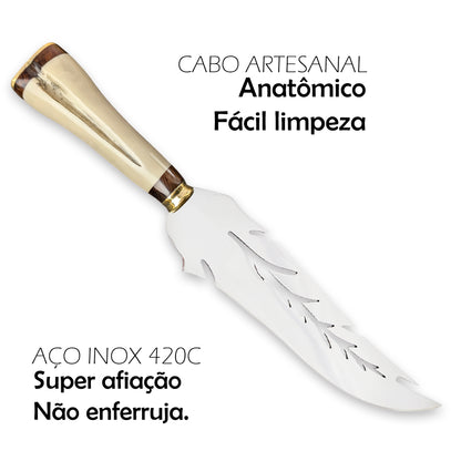 Picanheira Folha 10pol Inox Cabo Osso Bovino Personalizada