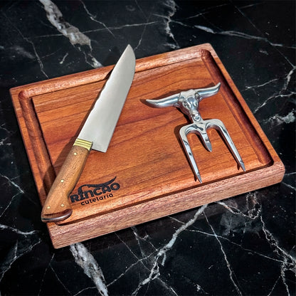 Kit De Churrasco Faca 8Pol Garra Touro e Tábua Carne