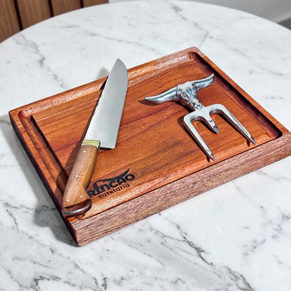 Kit De Churrasco Faca 8Pol Garra Touro e Tábua Carne