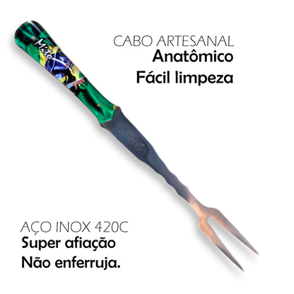 Garfo Artesanal Churrasco 10pol Aço Inox Cabo Mito Bolsonaro