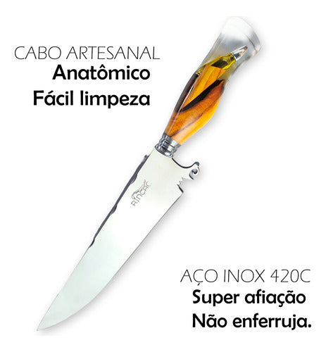 Faca Artesanal 10pol Aço Inox 420c Cabo Em Resina Hibrido