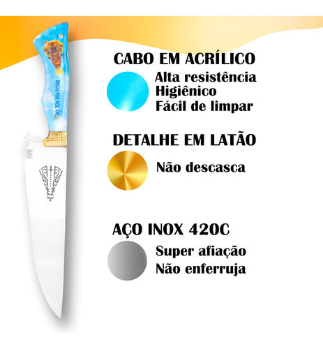 Faca Artesanal Churrasco 10pol Aço Inox Nossa Senhora