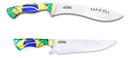 Kit Combo Facão Selva E Picanheira Churrasco Aço Inox 420c
