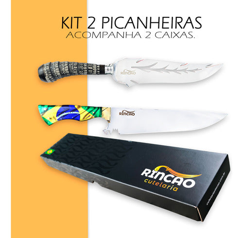 2 Facas Picanheira Artesanal 10  Para Assador Aço Inox 420c