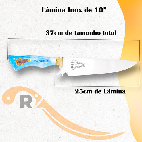 Faca Artesanal Churrasco 10pol Aço Inox Nossa Senhora