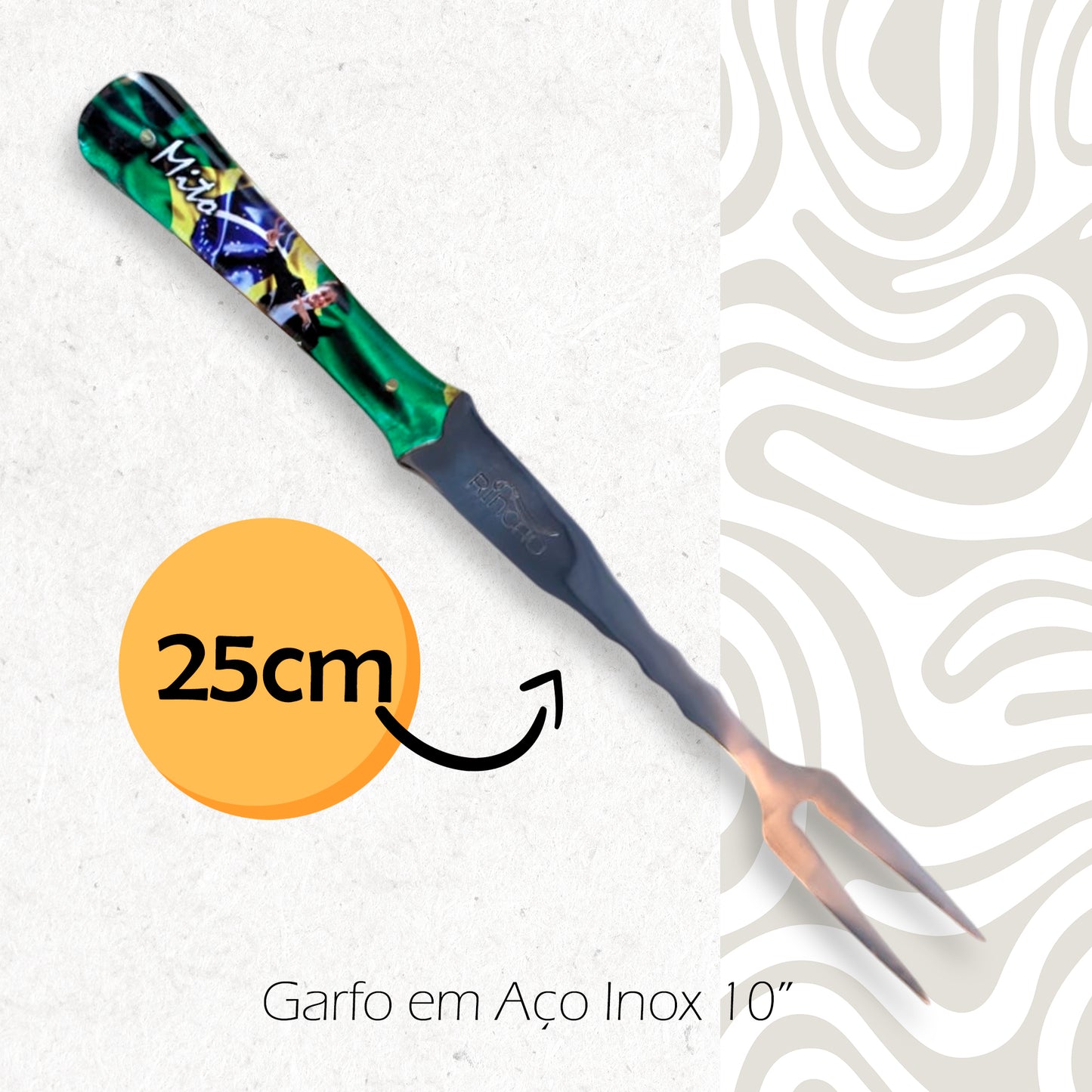 Garfo Artesanal Churrasco 10pol Aço Inox Cabo Mito Bolsonaro