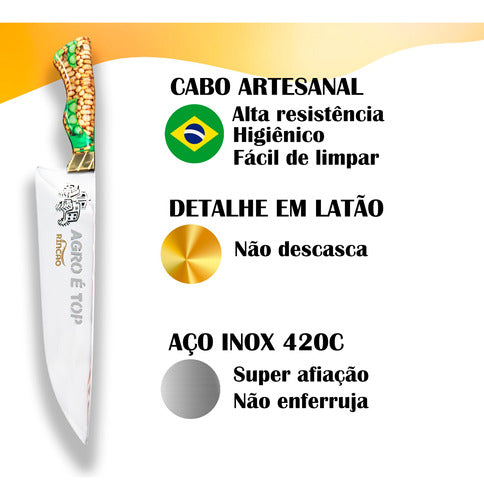 Faca Artesanal Churrasco 10pol Aço Inox Agro É Top