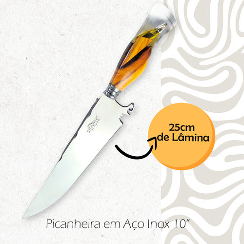 Faca Artesanal 10pol Aço Inox 420c Cabo Em Resina Hibrido