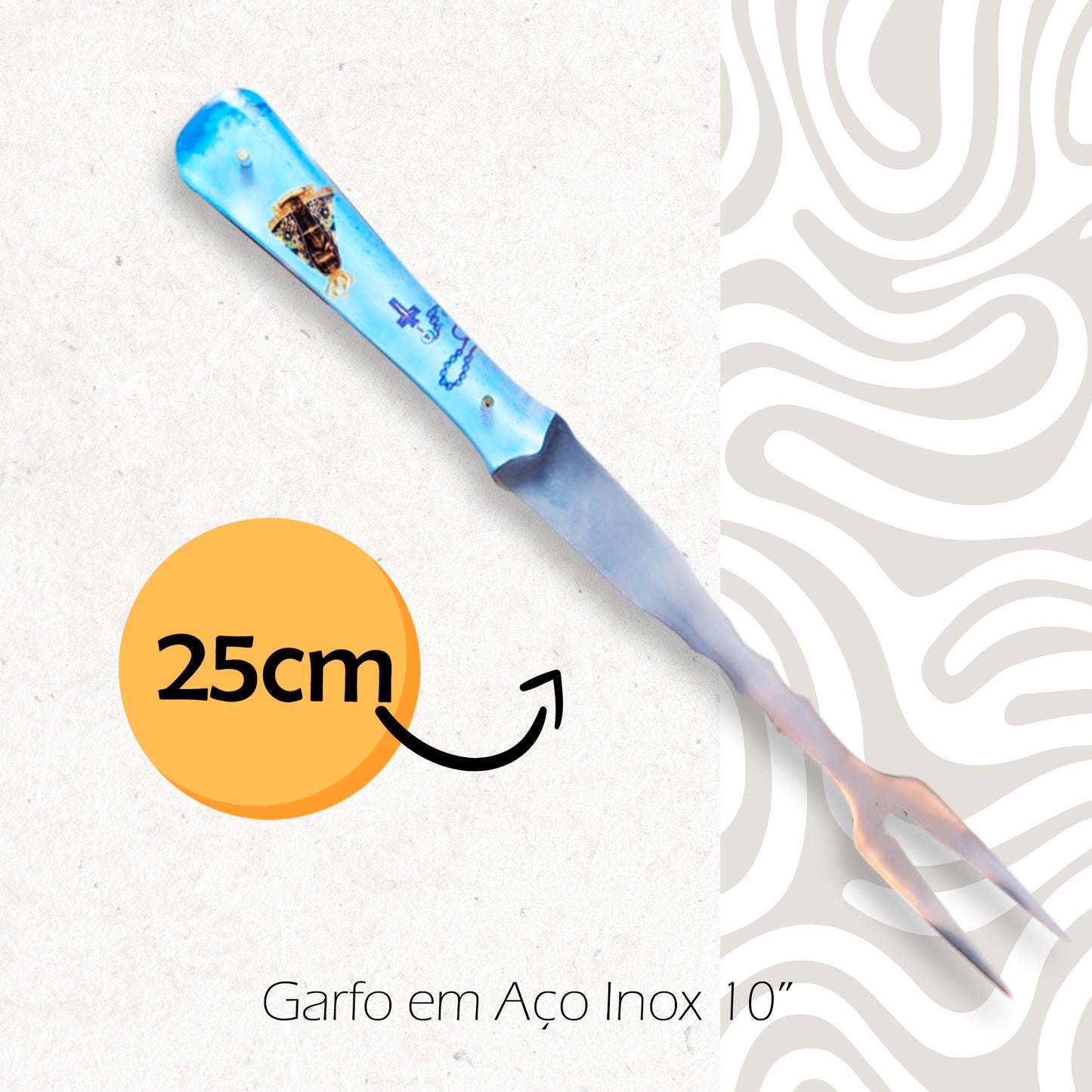 Garfo Artesanal Churrasco 10pol Aço Inox Cabo Nossa Senhora