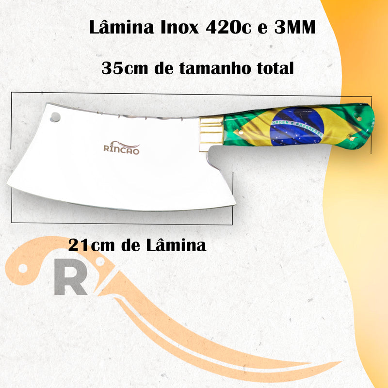 Cutelo Artesanal Churrasco 8 Pol Aço Inox Uso Profissional Cabo Brasil