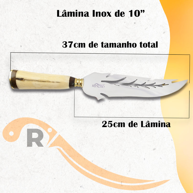 Picanheira Especial Lâmina Folha 10pol Inox Cabo Osso Bovino