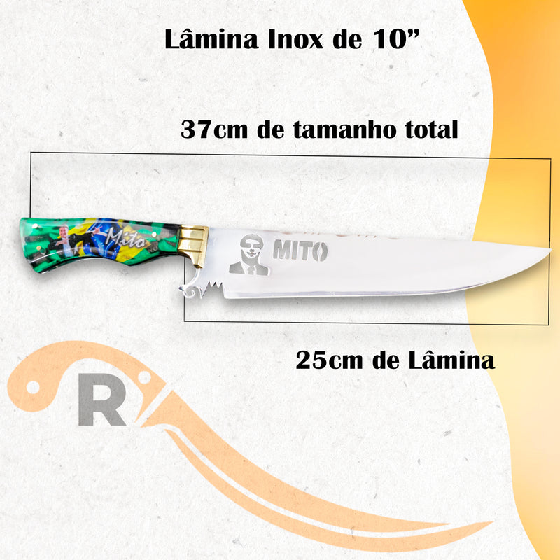 Faca Artesanal Churrasco 10pol Aço Inox Cabo Bolsonaro Mito