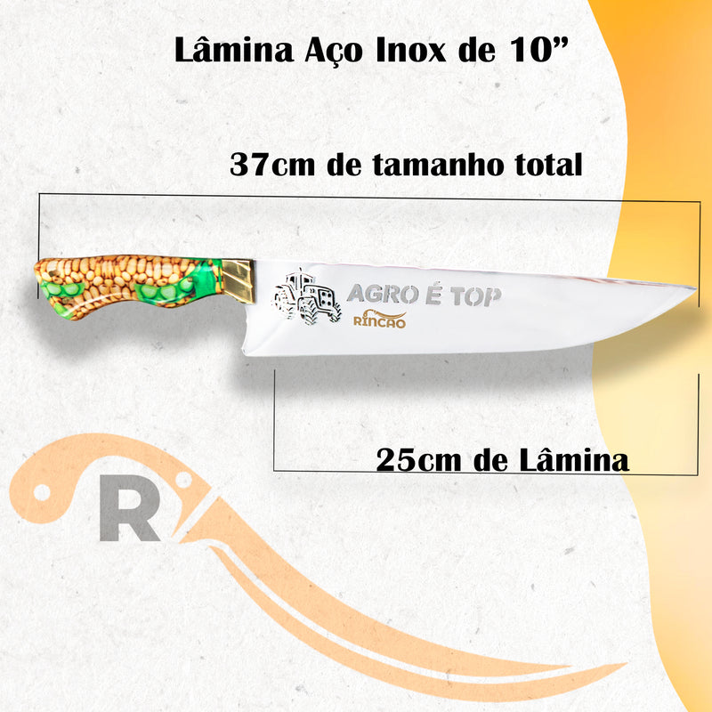 FACA PICANHEIRA AGRO É TOP 10" EM AÇO INOX 420C CABO ACRÍLICO